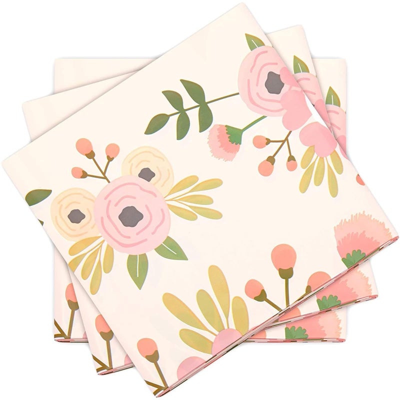 Sparkle and Bash Floral Plastic Rectangular Tablecloth - Easy-Clean Disposable Tablecloth - Party-Ready Baby Shower Decor - Festive Birthday & Tea Party Disposable Table Cover - 3-Pack, 54x108in, Pink - Image 4